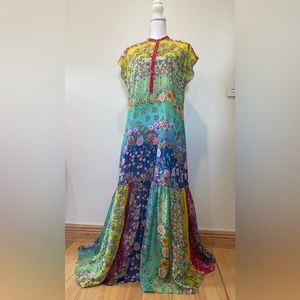 NWOT Johnny Was Silk Imogen Rainbow Maxi Dress sz M